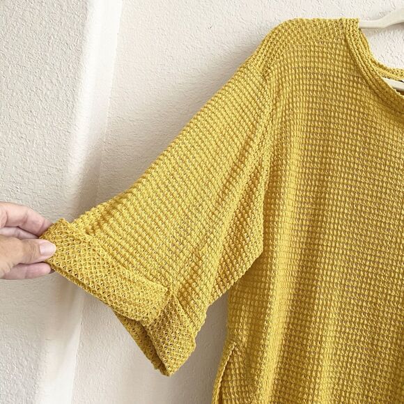 Umgee Women’s Tunic Top Yellow Waffle Knit Cuffed Sleeve Boho Small - Picture 4 of 8